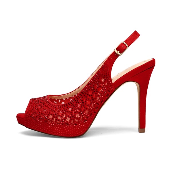 Peep Toe Rhinestone Pumps - RED SUEDE - 1